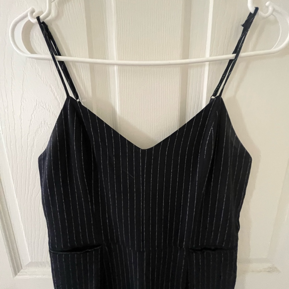 Anthropologie black and white pinstriped jumpsuit
